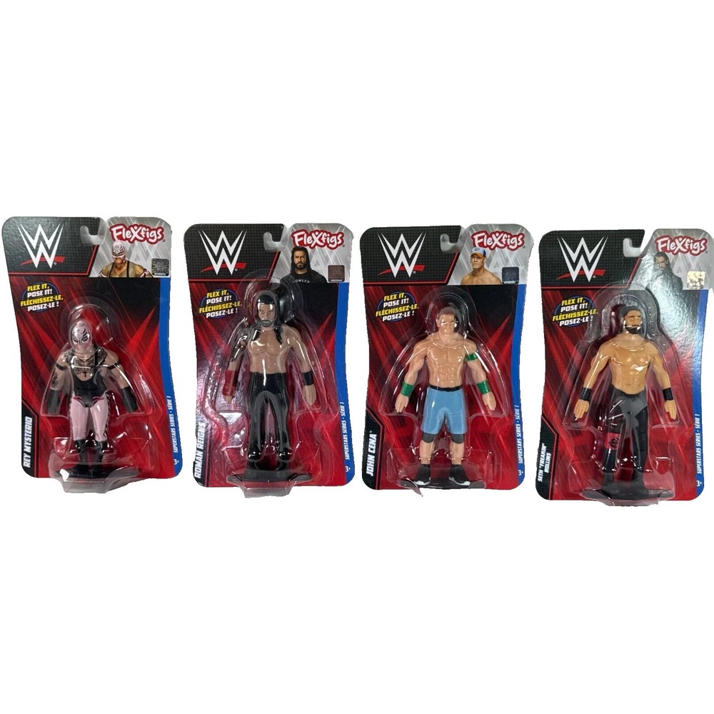 Mattel WWE FleXfigs Set 4 Cena Reigns Rollins Mysterio Action Figures kids NWT